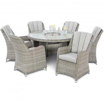 Ice Bucket Rattan Dining Table, 6-Seater Venice Chairs, Grey Mix