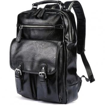 Vintage Black PU Leather Men's Backpack
