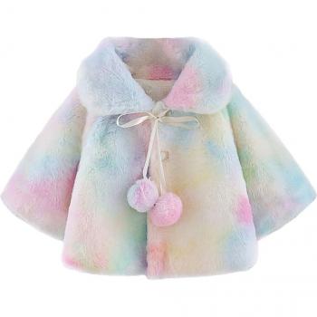 Mädchen-Wintermantel aus Wollgemisch, Prinzessin-Stil mit gedrehtem Unter-Kragen und Druckkugeldesign