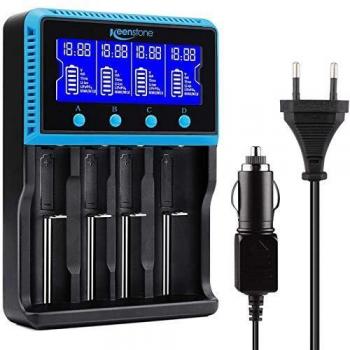 Keenstone Cargador de Baterías Universales 4 Ranuras + LCD