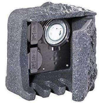Palo da Giardino con 2 Prese Shuko e Timer Effetto Pietra IP44 20x22xh.20 cm