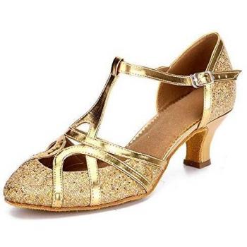 Women’s C5-W11 Gold Leather Dance Shoes – Latin, Chacha, Samba, Modern, Jazz (UK 6.5)