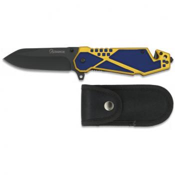 Albainox Faca de Combate Amarela – Mango Alumínio, 8,6 cm Inox, Capa Nylon