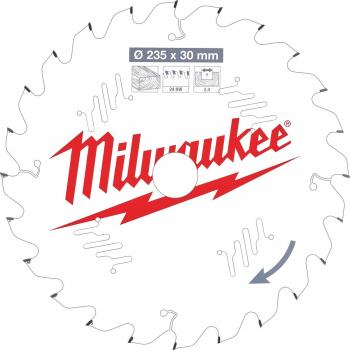Milwaukee 235mm Thin Kerf Wood Cutting Circular Saw Blade 24T 30mm