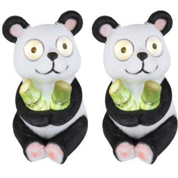 Globo Solarleuchte Panda Außenleuchte Solar Dekolampe Solarpanda Gartendeko, schwarz weiß, 2x led warmweiß 2x led kaltweiß, LxBxH 13,5x17x23 cm, 2er Set