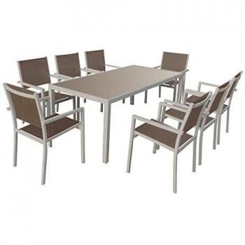 Bari Happy Garden Mobili da Giardino Textilene Taupe 8 Persone – Alluminio