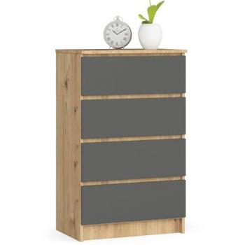Kommode Artisan K60 in Eiche – 60 cm, 4 Schubladen, graue Front