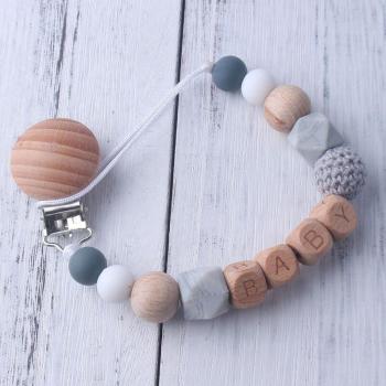 Baby Schnuller Kette mit Holzclip