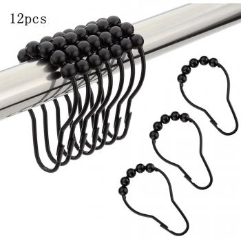 12pcs Portable Shower Curtain Hooks with 5 Rollers