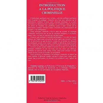 INTRODUCTION À LA POLITIQUE CRIMINELLE (Sciences Criminelles)