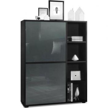 Buffet haut Cuba avec 8 compartiments en noir mat et gris brillant