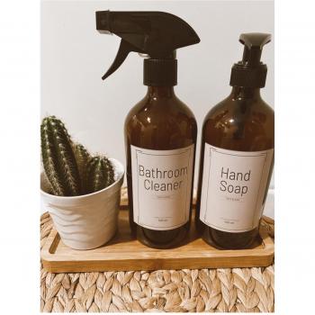 Botella de vidrio ámbar 500ml, detergente para platos y limpiador, set de 2 piezas para baño