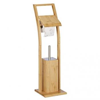 Set de Escobillero en Bambú con Soporte de Acero Inoxidable – Relaxdays, Medidas 74×20×20 cm