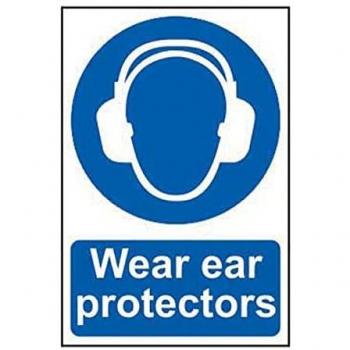 Self adhesive semi-rigid PVC Wear Ear Protectors Sign 200 x 300mm