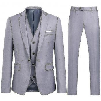 Traje Elegante Masculino 3 Piezas con Chaleco Gris XL