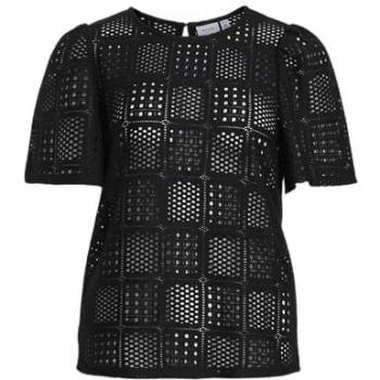 VILA Damen Gelochte Modische Bluse mit kurzen Ärmeln