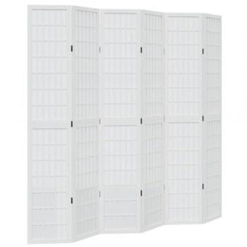 Biombo de madera maciza Paulownia 6 paneles blanco