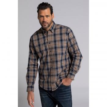 Camicia uomo a quadri maniche lunghe blu colletto button-down nascosto modern fit 6XL JP1880