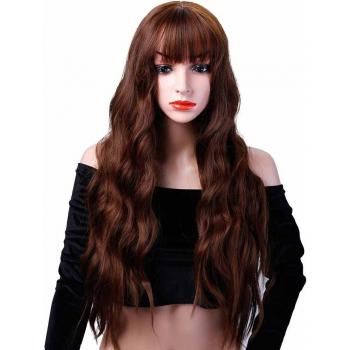 Synthetic Long Water Wave Wig, Heat Resistant, Bangs – Ideal for Parties and Cosplay