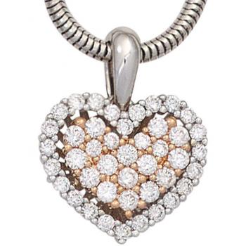 Jobo Herzanhänger 585 Gold Weißgold Rotgold bicolor 43 Diamanten Brillanten