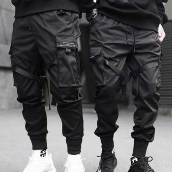 Men's Hip Hop Tapered Cargo Trousers with Adjustable Straps