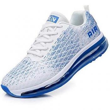 TORISKY Sneakers Basses Homme Femme Air Chaussure de Sports Multisports Fitness Gym, Blanc/Bleu, Taille 42EU