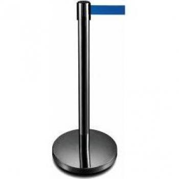 Obex Post and Blue Belt Barrier (Size: 930mm Height, 350mm Width, Black Finish)