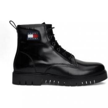 Bottines femme en cuir verni noir à semelle crantée Tommy Jeans