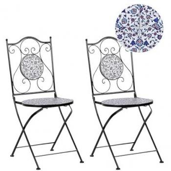 Outdoor Gartenklappstühle Beliani 2‑er Set, Metall, Mosaik‑Design, schwarz/blau