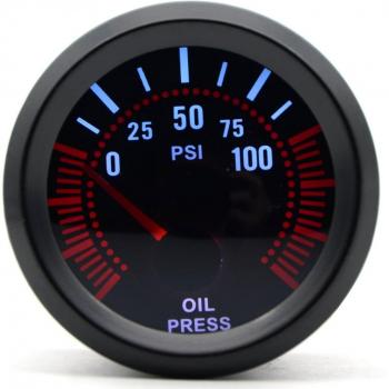 Medidor de presión de aceite con lente de humo 52mm y escala 0-100 PSI