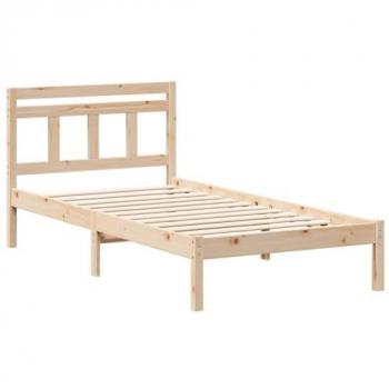 Lit frame en pin massif, couleur brun, taille 90 cm × 190 cm