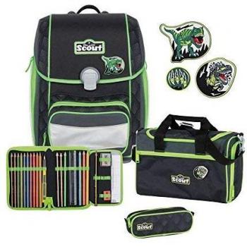 Scout Genius Schulranzenpaket – 4 Teil, Black Dino Edition