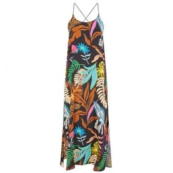 Mela Women's Black Maxi Dress with Tropical Print