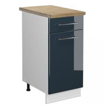 Meuble Cuisine Bas Fame‑Line 40 cm – Bleu Foncé Brillant, Pt Chêne (Vicco)