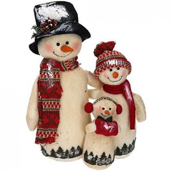 Fermaporta in Tessuto con Famiglia di Pupazzi di Neve Bianco 27x37 cm