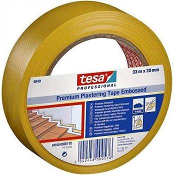 Tesa 48.40 Premium Putzstreifen – 30 mm breit, 33 m lang, gelb, quergerillt