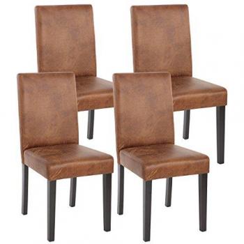 Lot De 4 Chaises De Séjour Littau   Simili-Cuir, Aspect Daim Marron, Pieds Foncés
