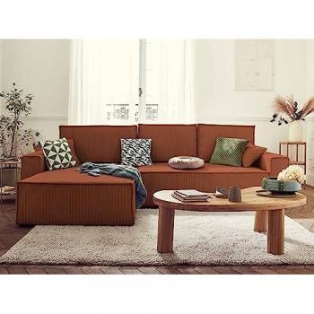BESTMOBILIER Dellia – vielseitiges Ecksofa mit Schlaffunktion – Cord – 4-Sitzer – Terrakotta
