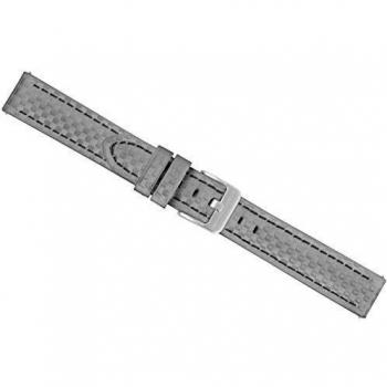 BandOh 18 mm Lederarmband für Uhr – Grau mit schwarzer Naht, Carbon‑Look Dornschließe