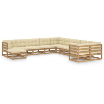 Set divani giardino 11 pezzi cuscini marrone miele pino massello