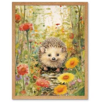 Forest Hedgehog in Floral Field Canvas