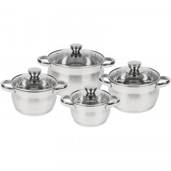 Batteria da Cucina Inox Oliver 8 Pezzi (Induzione) con Coperchi Vetro