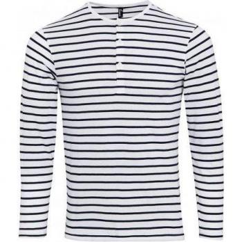 Unisex Long John Roll Sleeve Top – White and Navy, Medium Size