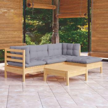 Conjunto de muebles de jardín 5 pzas y cojines de pino