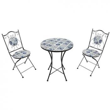 Bistro Extérieur Amélie – Chaise & Table Mosaïque Bleu Delft