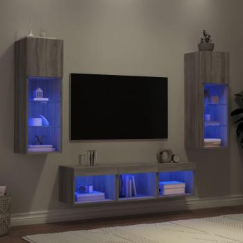 Mobile TV a Muro in Legno Multistrato con LED 5pz Grigio Sonoma