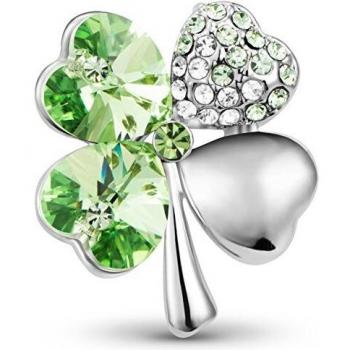 Broche Trèfle à Quatre Feuilles en Argent Plaqué avec Zircons 3A