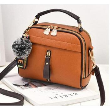Yogodlns Solid PU Leather Shoulder Bag for Women with Hair Ball Charm