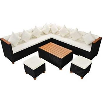 VidaXL Garnitura da giardino 7 pezzi con cuscini in poliratano nero