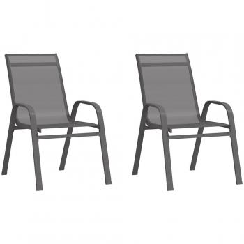 VidaXL Sillas de jardín apilables 2 unidades textilene gris
